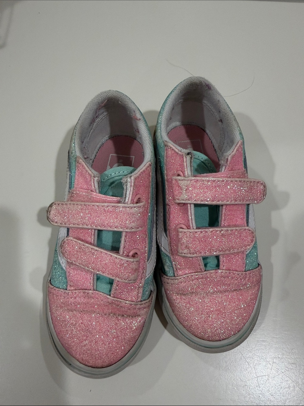 Vans Kids Pink & Teal Glitter Velcro Sneakers